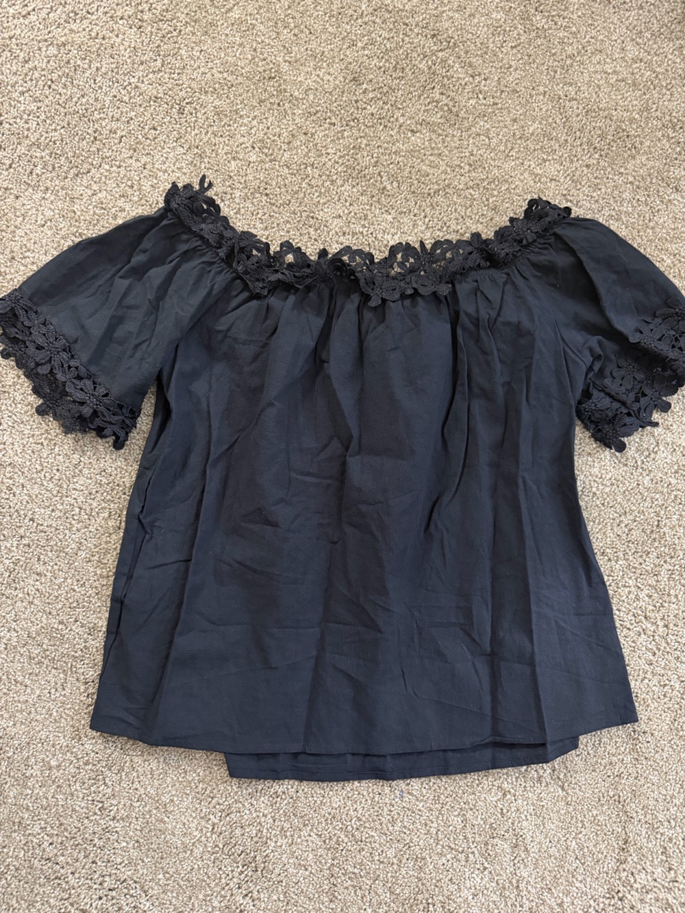 SHEIN Black Off-Shoulder Blouse with Crochet Trim
